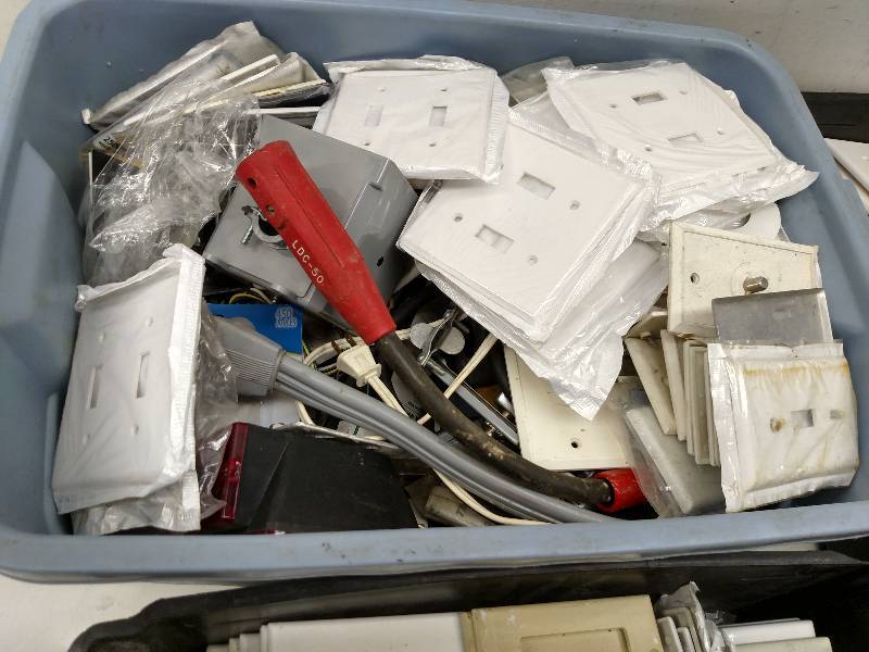 lot 137 image: (4) Tubs of Face Plates & Misc....