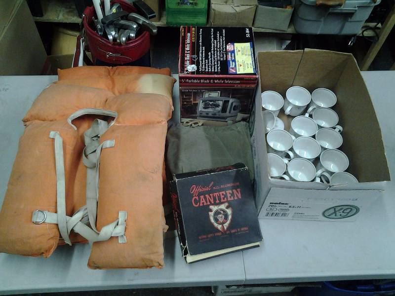 lot 38 image: Life Jackets, Canteen, Old TV, Haviland China Tea Cups