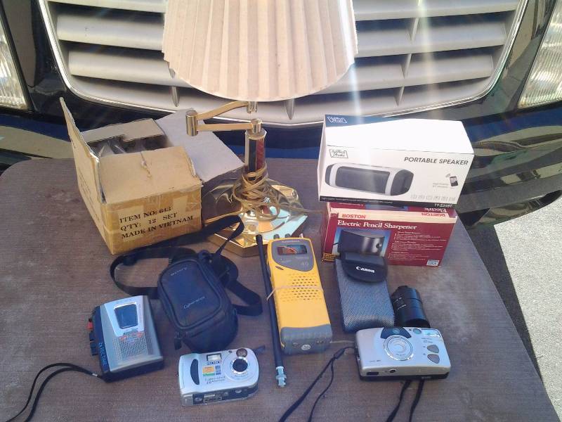 lot 50 image: Lamp, Cameras with Cases, Portable Speaker, Misc