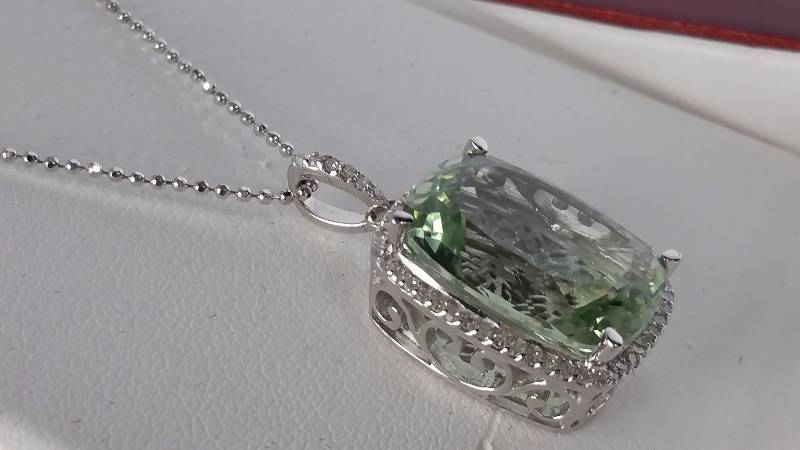 lot 54 image: Green Amethyst and Diamond Necklace