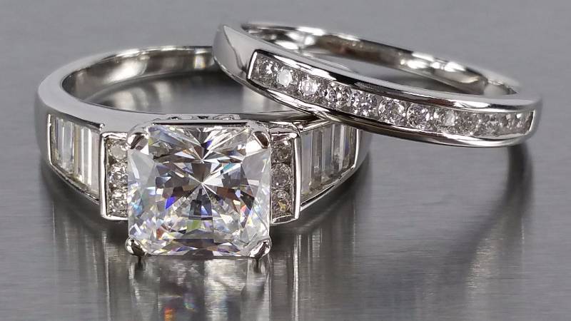 lot 63 image: Near Flawless White Sapphire Wedding Set