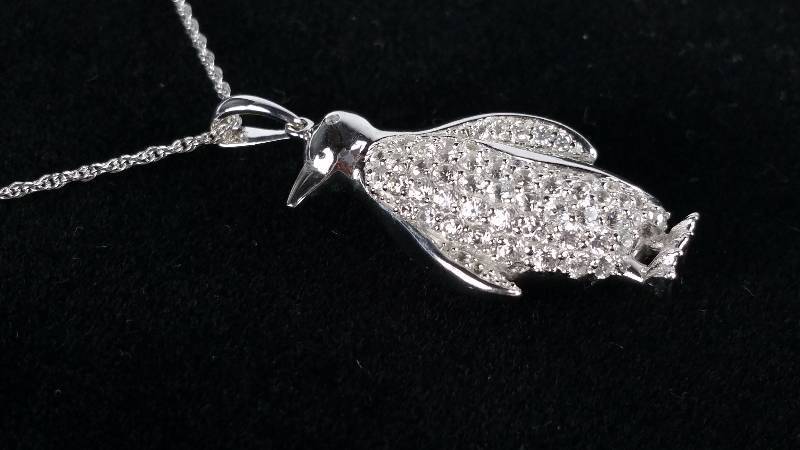 lot 70 image: White Sapphire Penguin Necklace