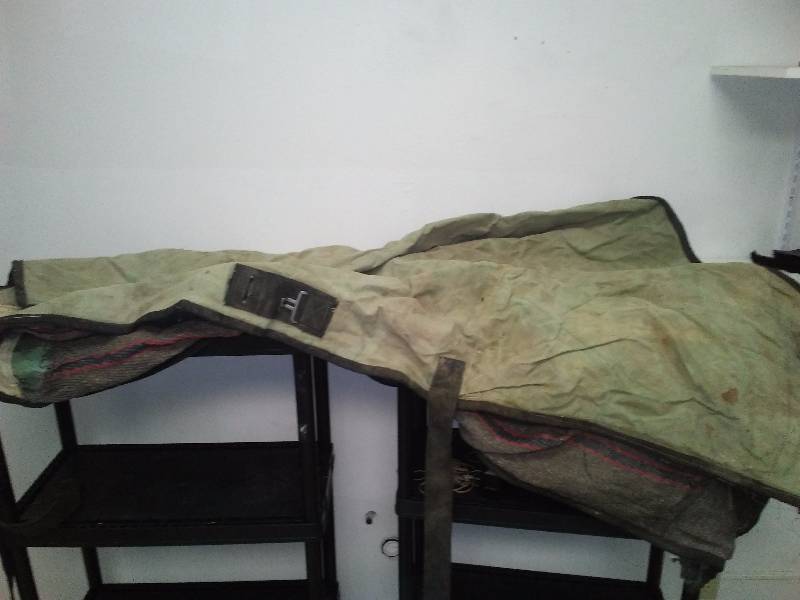 lot 33 image: Cotton Canvas Wool Lined Horse Blanket, adjustable straps and buckles, approx. 6 ft x 54 inches
