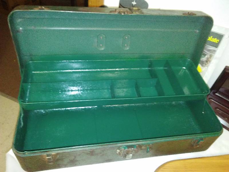 lot 22 image: Vintage Tackle Box,  Desk Set and Percolating Coffee Pot and more