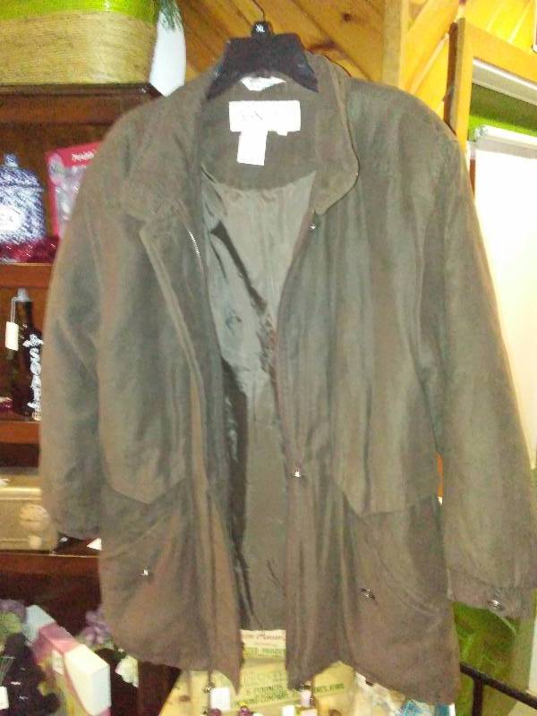 lot 56 image: Ladies Brown Ultra Suede Coat (L) Bernardo, Zipper button  Draw string middle