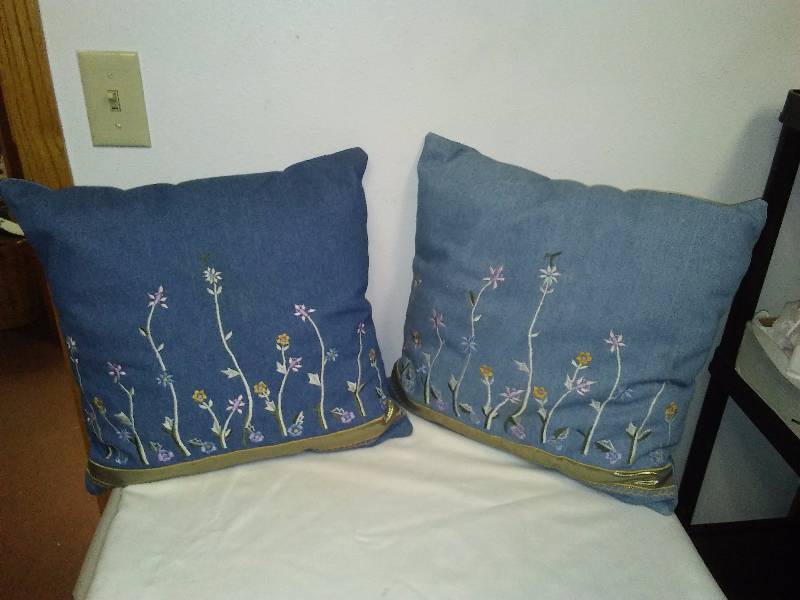lot 57 image: Denim Pillows  New, (2) each measure 16 x 16 inches
