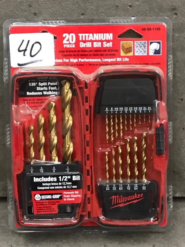 lot 40 image: New Milwaukee 20-Piece Titatnium Dr...