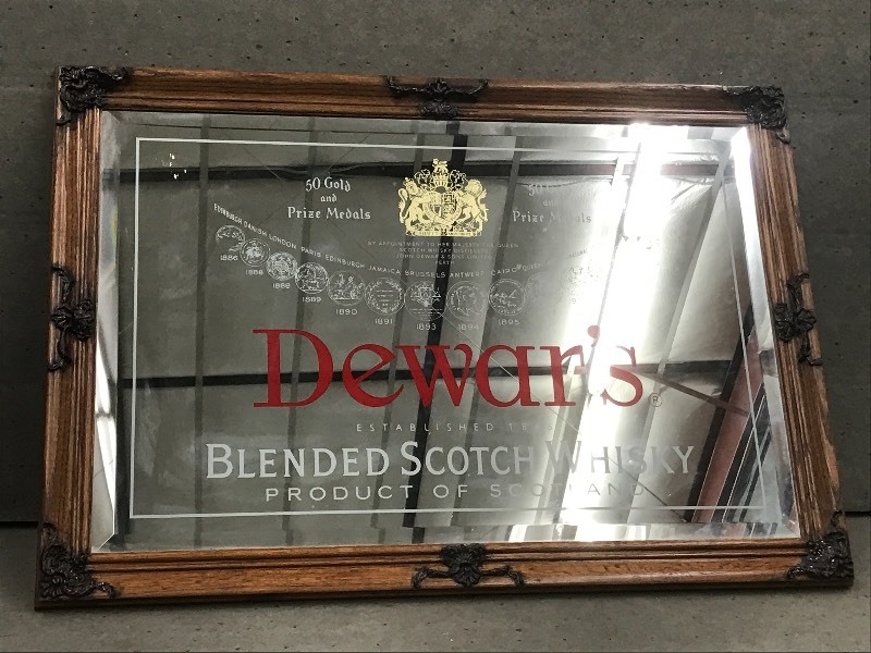 lot 63 image: 28x40 Dewars Scotch Whiskey Mirr...