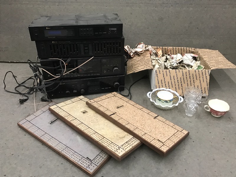 lot 70 image: Lot Of (3) Game Boards, Box Of Gla...