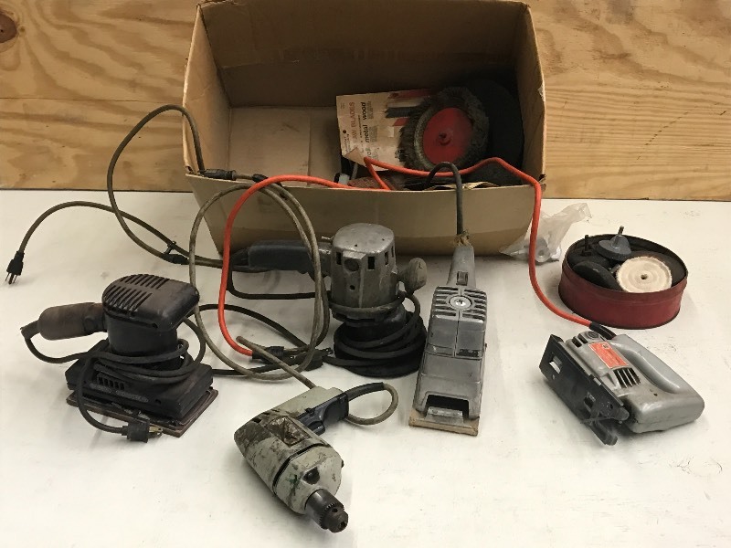 lot 109 image: Box Of Assorted Jig-Saws, Sanders &...