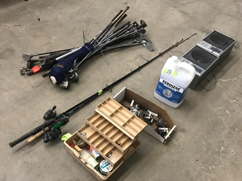 lot 142 image: Lot Of Assorted Golf Clubs, Fishin...