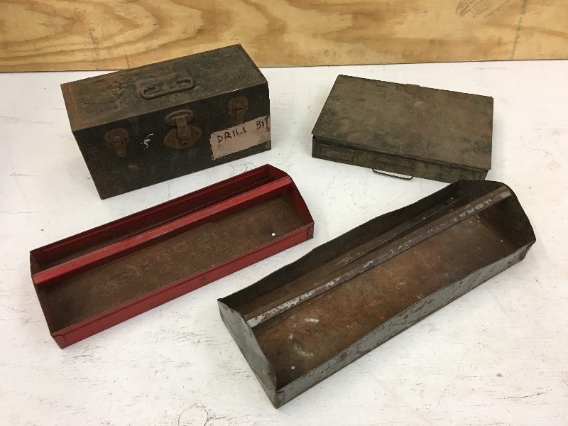 lot 28 image: Tote Of Assorted Steel Tool Trays ...