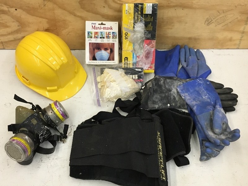 lot 49 image: Box Of Assorted Hardhat, Masks, Gl...