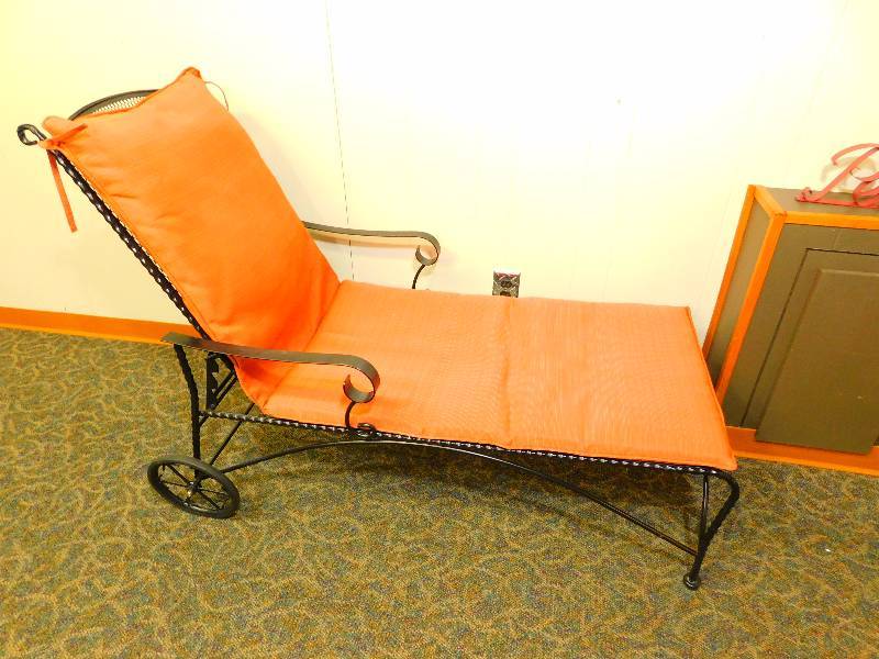 Reclining Iron Patio Chaise Lounge with Cushion