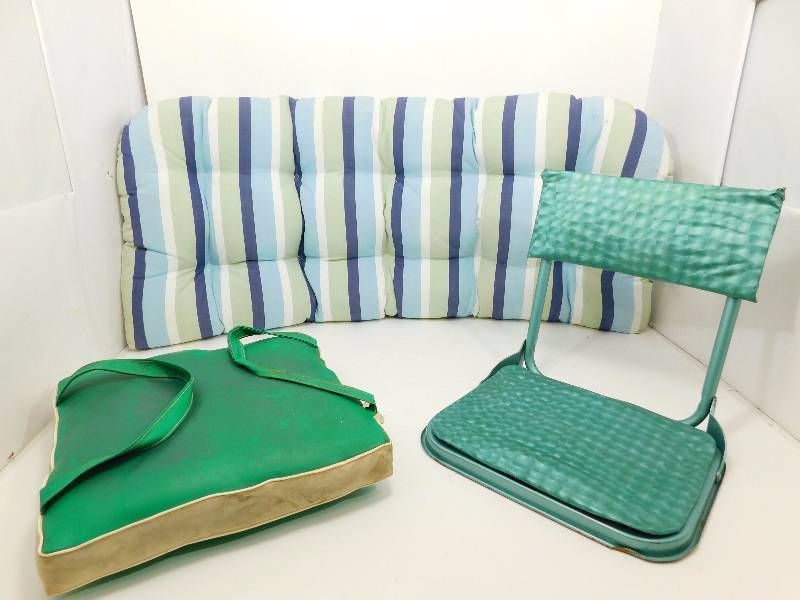 Antique Boat Chair, Vintage Cushion, and Bench Cushion.