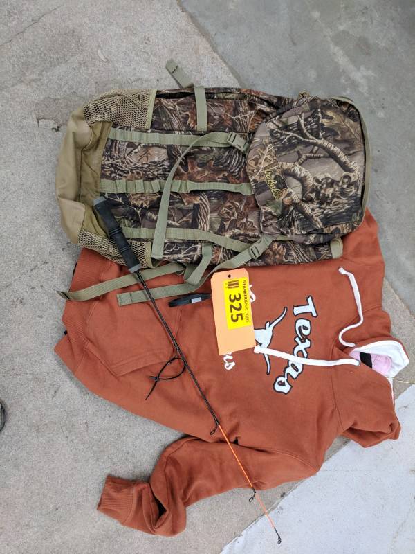 lot 325 image: Misc. Clothing and Cabelas Backpack Lot