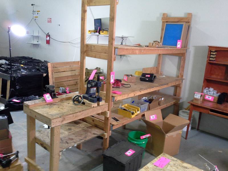 lot 116 image: Wooden Shelves, Wall Bin Holder, Counter and Shipping Desk