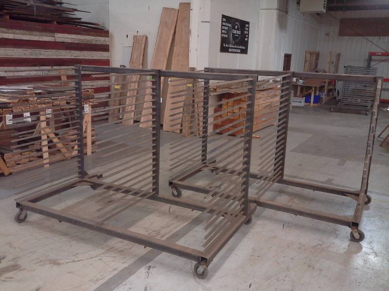 lot 437 image: Pair of Industrial BoardTrim Racks on Wheels
