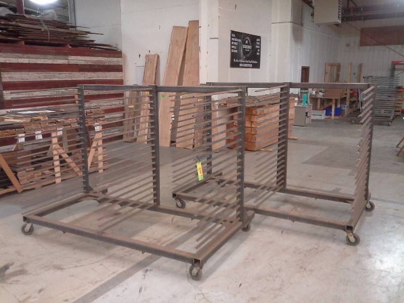 lot 438 image: Pair of Industrial BoardTrim Racks on Wheels