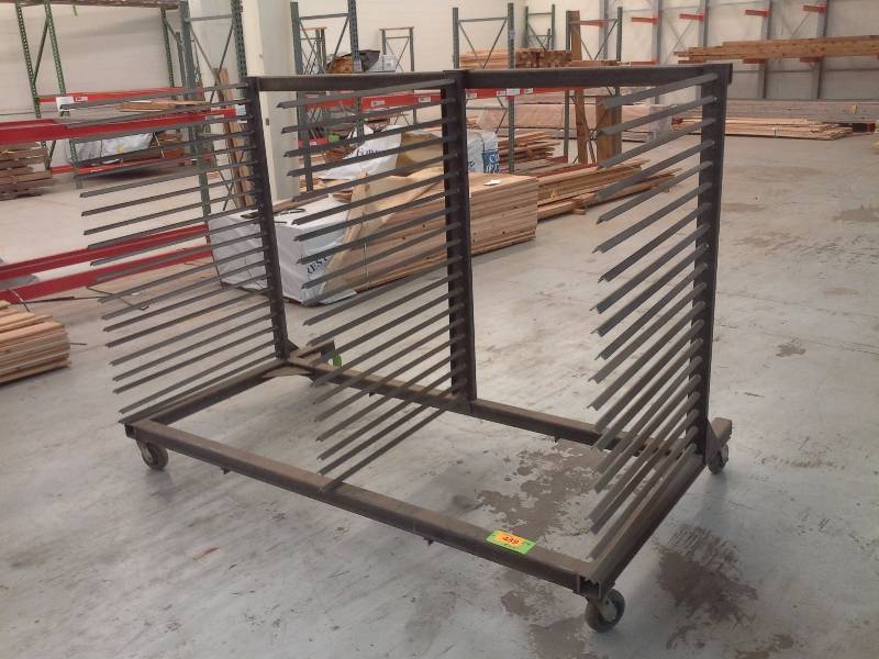 lot 439 image: (4) Four Industrial BoardTrim Racks on Wheels