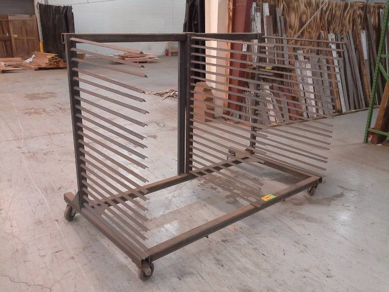 lot 440 image: (4) Four Industrial BoardTrim Racks on Wheels