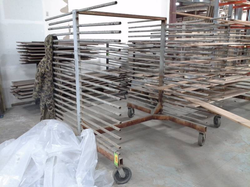 lot 445 image: Industrial BoardTrim Racks on Wheels