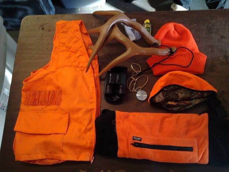 Blaze Orange Vest, Hand Warmers, Hats, Binoculars, Rattling Antlers, More
