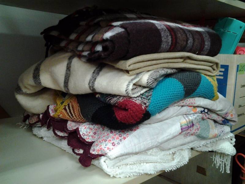 Lot Of Patchwork Quilt, Wool Blankets, Chennile Bead Spread