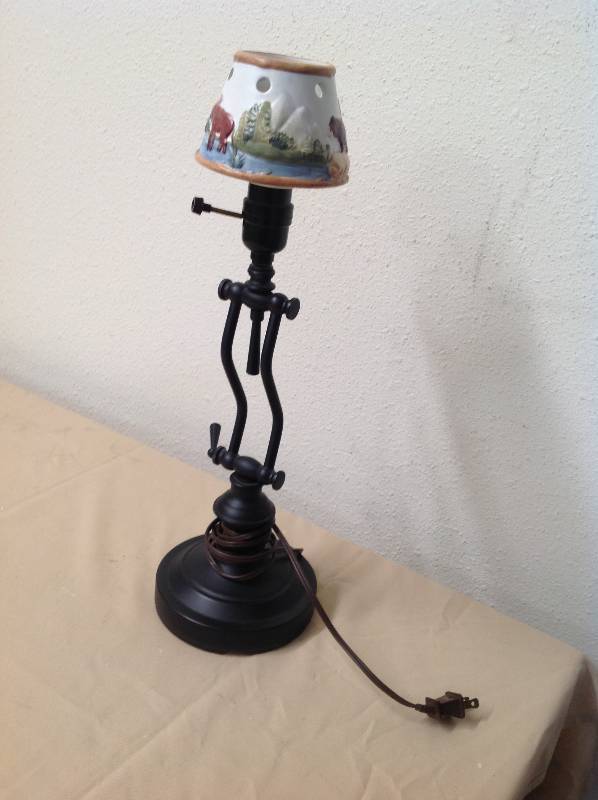 lot 36 image: Small Lamp. with a Bear and Moose on the Shade