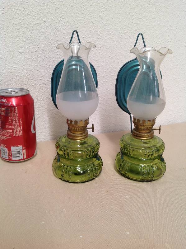 lot 71 image: 2 hanging glass oil lamps