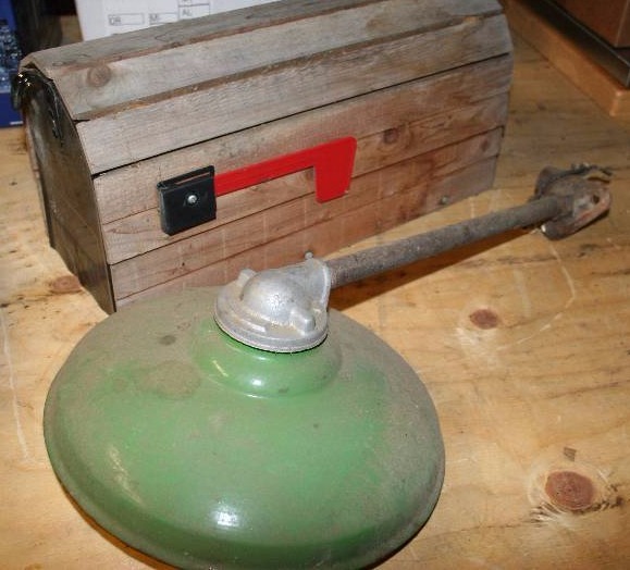 Industrial Light Fixture and Wooden Mailbox