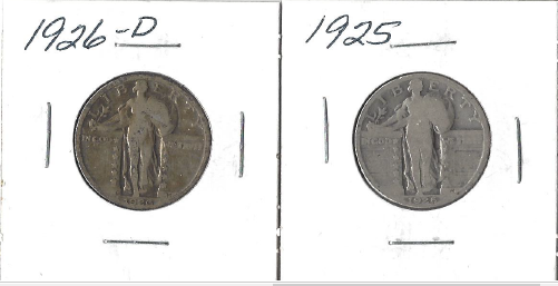 Two Standing Liberty Quarters - 1925 & 1926-D