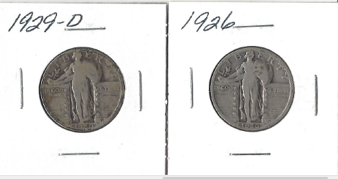 Two Standing Liberty Quarters - 1926 & 1929-D