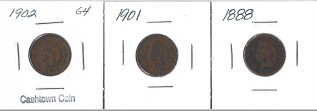 Three Different Indian Pennies - 1888, 1901, & 1902