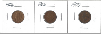 Three Different Indian Pennies - 1903, 1905, & 1906