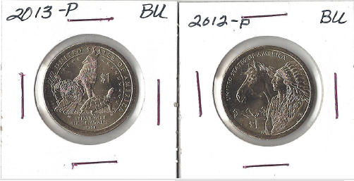 Two Native American Dollars - 2012-P & 2013-P BU