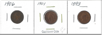 Three Different Indian Pennies - 1893, 1901, & 1906