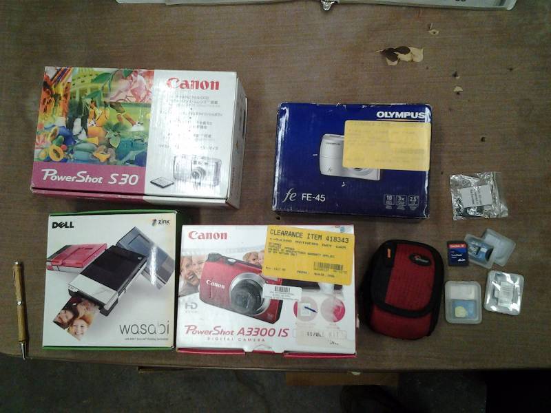 Cannon Power Shot 530, Cannon Power Shot A3300IS, Cannon FE45 Digital Cameras, Dell Wasabi Picture Printer