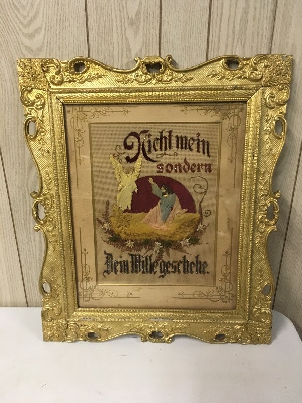 lot 2 image: German 3D Religious Framed Embroidered Picture