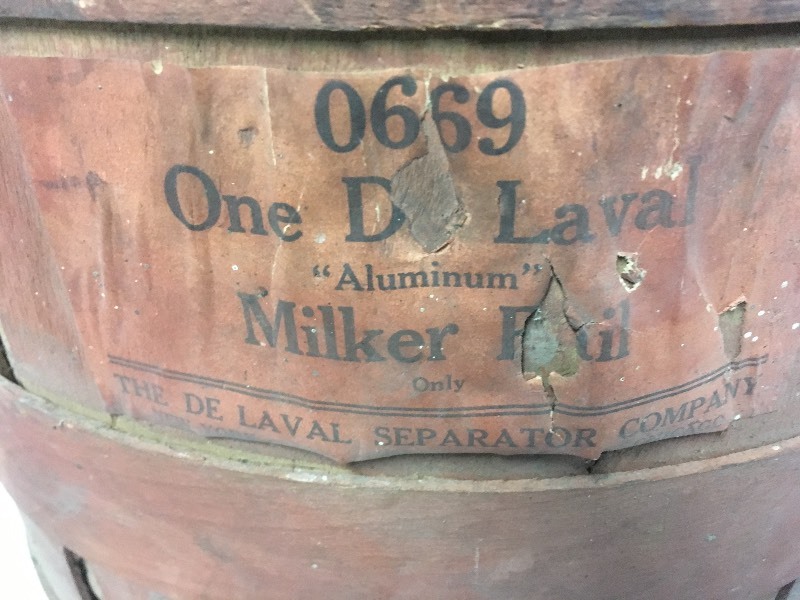 lot 10 image: Wood Barrel with Lid DeLaval Milker Pail