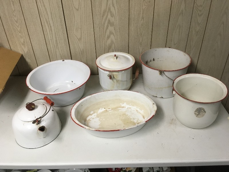 lot 67 image: Red & White Enamel Ware