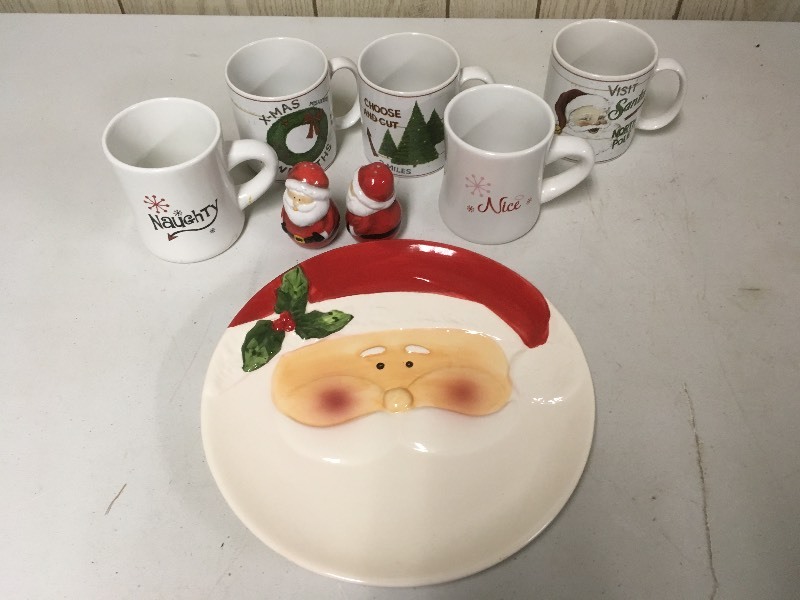 Santa Plate, S&P, Holiday Mugs