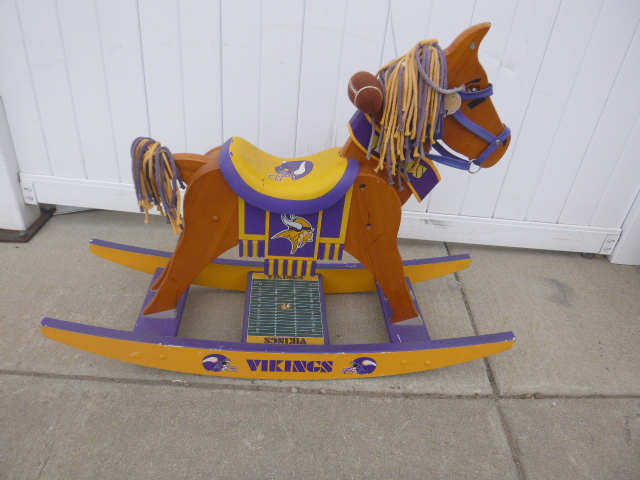 lot 54 image: Minnesota Vikings Wooden Rocking Horse
