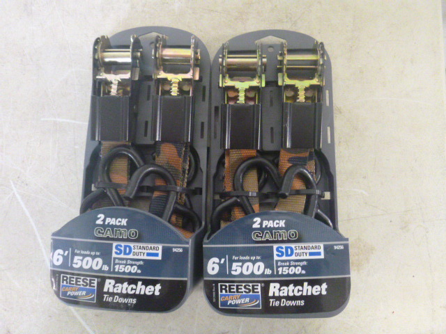 lot 119 image: 2 Packs of Reese Ratchet Tie Downs with J Hooks