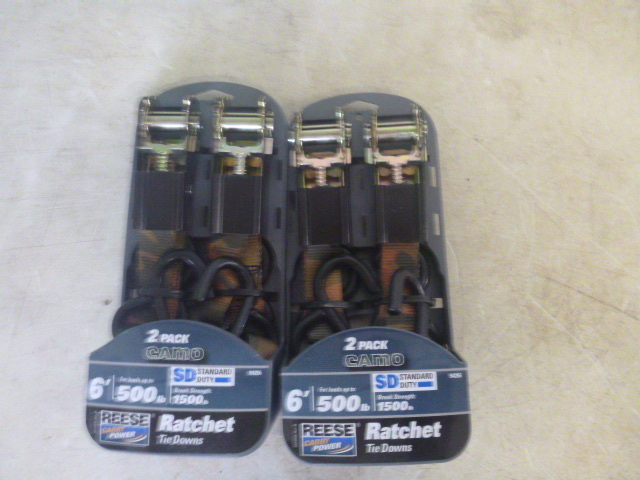 lot 120 image: 2 Packs of Reese Ratchet Tie Downs with J Hooks