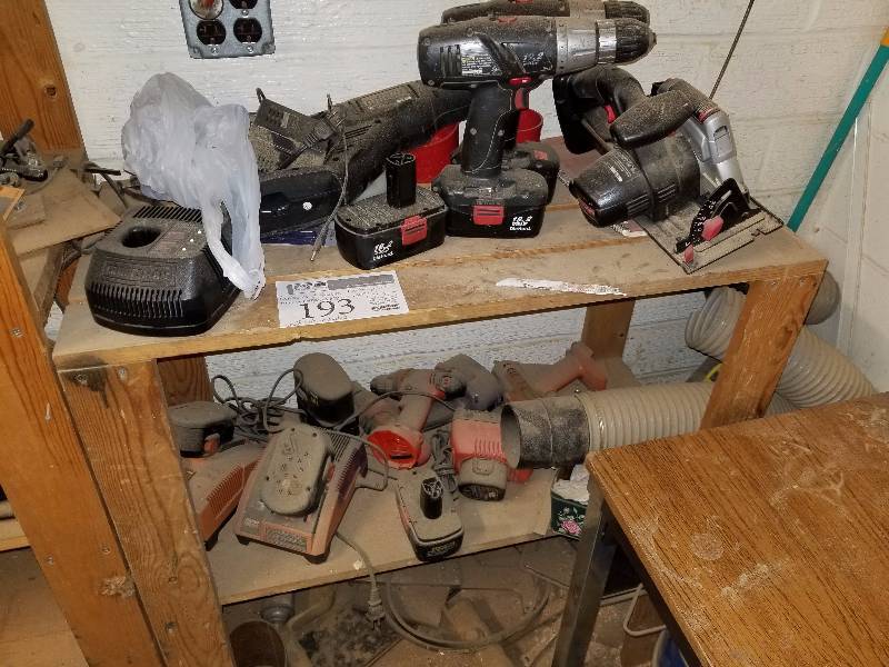 lot 193 image: Craftsman 19.2V Cordless Tools - Drills, Circular Saw, Reciprocating Saw, Chargers, Batteries