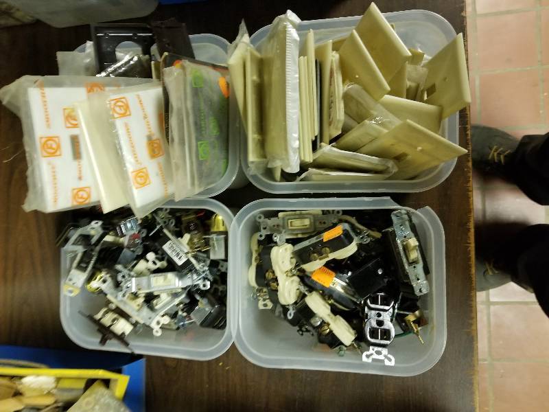 lot 505 image: Lot of (4) Bins of Misc Electrical - Switch Covers, Outlets