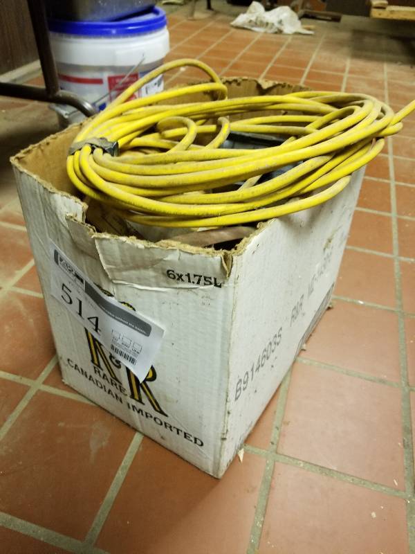 lot 514 image: Misc - Cordless Drill, Extension Cord, Hardware