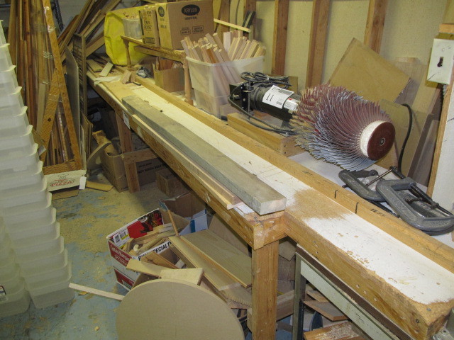 lot 12A image: Cutting Station Infeed & Outfeed Bench w Dust Hood 9-12 Infeed and 16 Outfeed