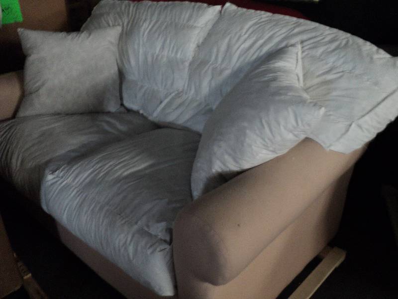 new down filled love seat, 63in lon...